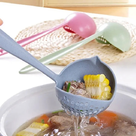 💙 Blue Two-in-one Kitchen Soup Spoon, Long Handle Plastic Colander ☆》NWT《☆ - Picture 2 of 6